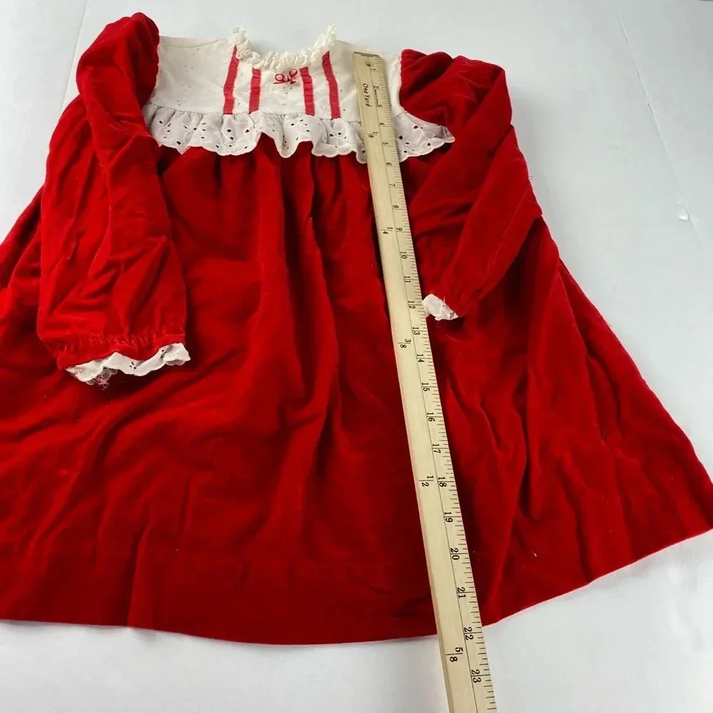 Vintage R-Gee Originals Girls 6 Red Velvet Long Sleeve Holiday Dress SEE ALL.